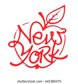 New York brush lettering design for t-shirt, mug, poster. Big apple. NYC logo. Apparel Print.