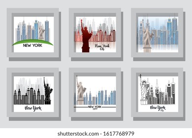 New york buildings set design, City architecture urban modern downtown contemporary metropolis exterior and construction theme Vector illustration