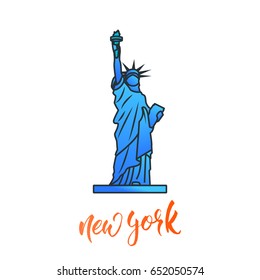 New York. Card with New York handlettering and Statue of Liberty.