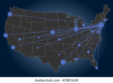 New York centered USA map 