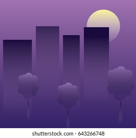 New York Central park at night with the full moon above the skyscrapers