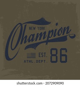 New York Champion, Athletic sport typography, tee shirt graphics, vectors 