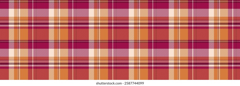 New york check textile fabric, napkin background plaid vector. Twill tartan texture pattern seamless in pink and orange colors palette.