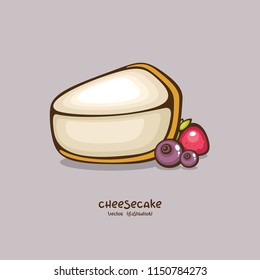 New york cheesecake with berries vector illustration. Traditional dessert. Sweet cake illustration for decoration bakery, menu and logo. Cute food.