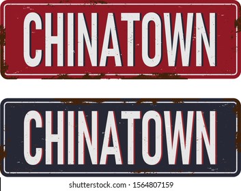 New York Chinatown typography, rusted metal sign graphics, vectors