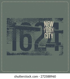 New York City 1624 - Typographic Design - Classic Look Ideal For Screen Print Shirt Design