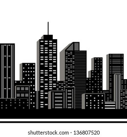 Black White City Skyline Stock Vector (Royalty Free) 185524265