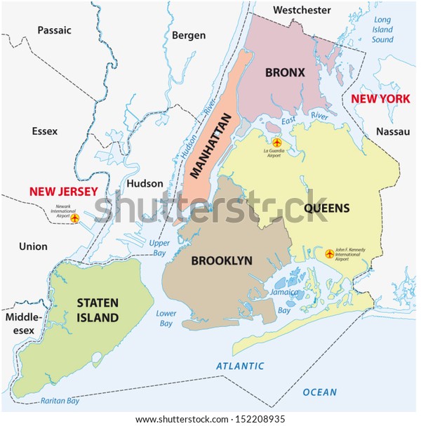 new york boroughs map New York City 5 Boroughs Map Stock Vector Royalty Free 152208935