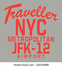 New york city airport typography, t)shirt graphics, vectors