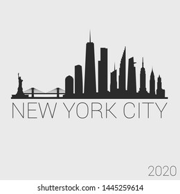 New York City America. Skyline Silhouette City. Design Vector. Famous Monuments.