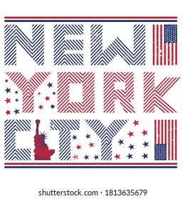 New York City With American Flag Vector Apparel Screen Print T Shirt Design