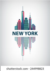 New York city architecture retro vector illustration, skyline city silhouette, skyscraper, flat design