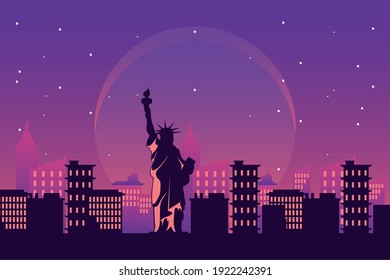 new york city architecture silhouette at night scene vector illustration design