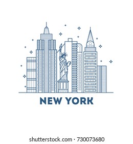 New York city architecture vector illustration, skyline city silhouette, skyscraper, flat design