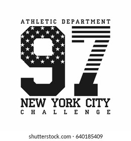 New York City, athletic department, american flag typography. T-shirt graphics. Vector