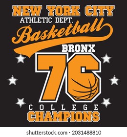 New york city athletic dept. Basketball Bronx 76 college champions t-shirt design, you can download vector file.