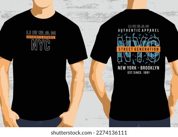 New york city authentic apparel typography design, vector graphic of front and back t-shirt design