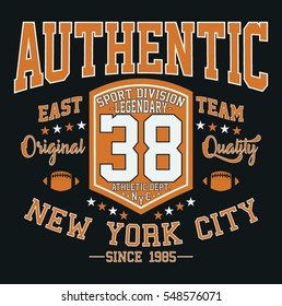 New York City authentic sport, east team typography, t-shirt graphics, vectors