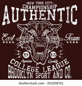 New York City Authentic Tiger  Sport  vector print and varsity. For t-shirt or other uses in vector.