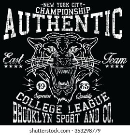New York City Authentic Tiger  Sport  vector print and varsity. For t-shirt or other uses in vector.