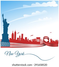 new york city background on usa flag