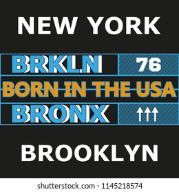 New York City BKLYN , slogan typography graphics for t-shirt. College print for apparel, poster, banner, flyer, postcard. Vector illustration.