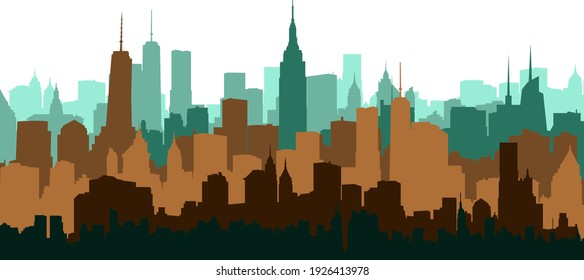 New York City blue skyline silhouette isolated on white background. Retro sunrise 