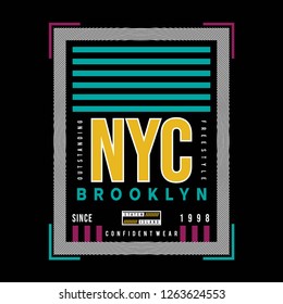 new york city brooklyn graphic typography t shirt, vector illustration modern printed