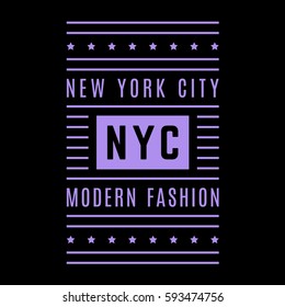New york city. Brooklyn. Retro geometric print. Violet authentic poster. Vintage banner.