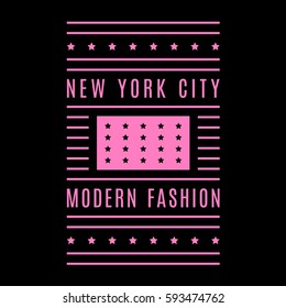 New york city. Brooklyn. Retro geometric print. Pink authentic poster. Vintage banner.