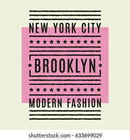 New york city. Brooklyn. Retro geometric print. Pink authentic poster. Vintage banner.