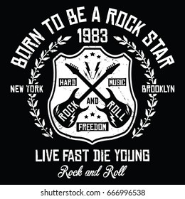 New york city - Brooklyn rock and roll, hard music, live fast die young slogan typography, t-shirt graphics, vectors