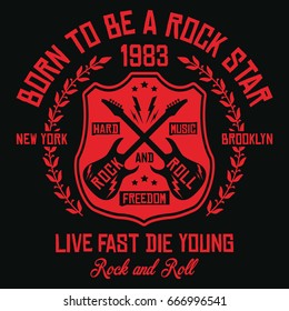 New york city - Brooklyn rock and roll, hard music, live fast die young slogan typography, t-shirt graphics, vectors