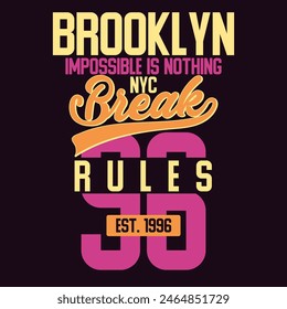 New York City Brooklyn Sport wear typography emblem, t-shirt stamp graphics, tee print, athletic apparel design