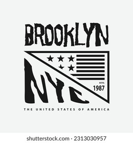 New York City, Brooklyn. Stylized American flag. Typography, t-shirt graphics, poster, print, banner, flyer, postcard