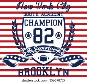 New York City - Brooklyn Superior  Sport vector print and varsity. For t-shirt or other uses in vector.T shirt graphic