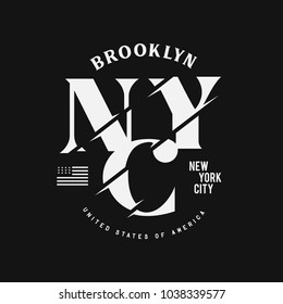 New York city Brooklyn theme t-shirt graphics. Modern typography lettering design elements for prints, posters, apparel design. Stylized american flag icon. Vector vintage illustration.