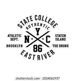 New York City, Brooklyn typography for t-shirt. Original design of athletic apparel. Graphic for sport tee shirt. Clothes print. Vector illustration.