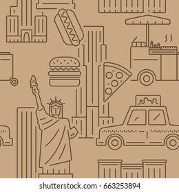 New York City brown paper seamless vector pattern