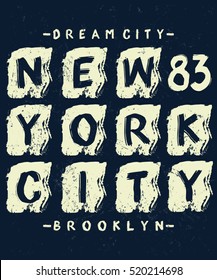 New York City brush  typography, t-shirt graphics, vectors