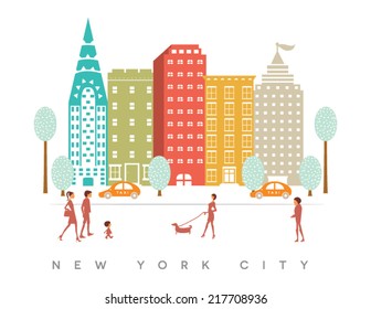 New York City Buildings and Streets Design on White Background