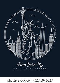 New York City Cityscape Building Line Art Vector Illustration Design.