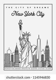 New York City Cityscape Building Line art Vector Illustration design.