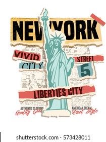 New York city clip art. vintage collage design. College typography graphic