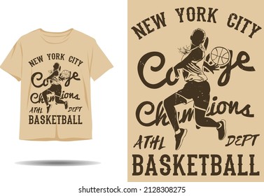 New york city college champions basketball silhouette t shirt design