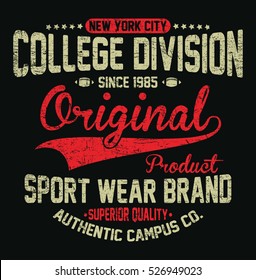 New York City college division, sport wear brand typography, t-shirt graphics, vectors