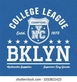 New York City College League - Vintage Tee Design For Print