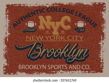 new york city college league typography, t-shirt graphics, vectors