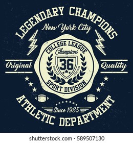 New York City college league, sport division typography, t-shirt graphics, vectors