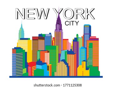 New York City colorful city skyline vector illustration